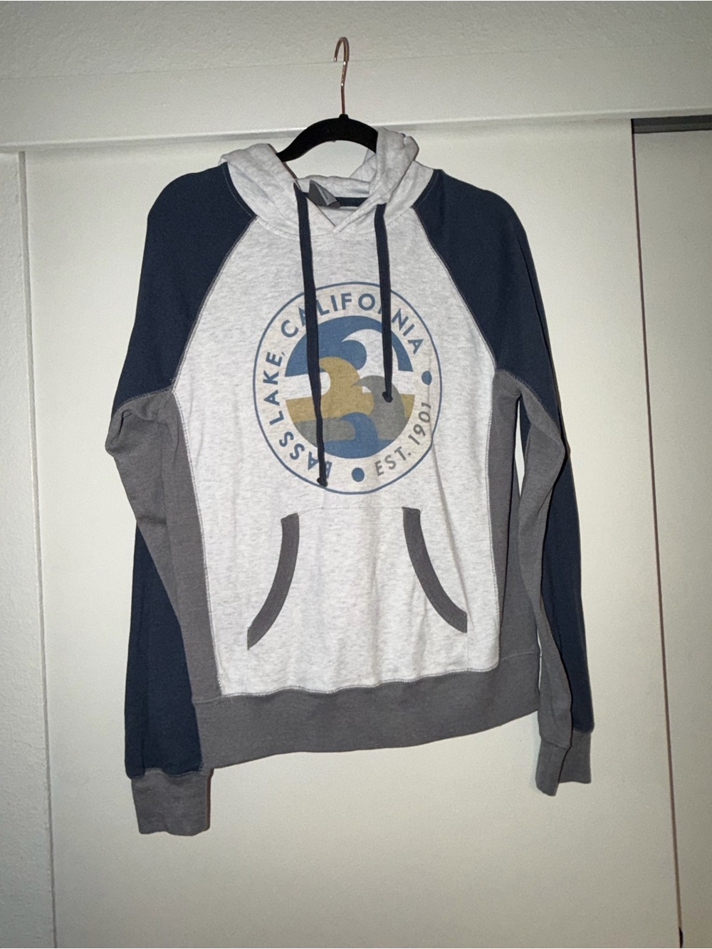 Lake-Graphic Hooded Pullover Sweatshirt - Light Gray & Navy